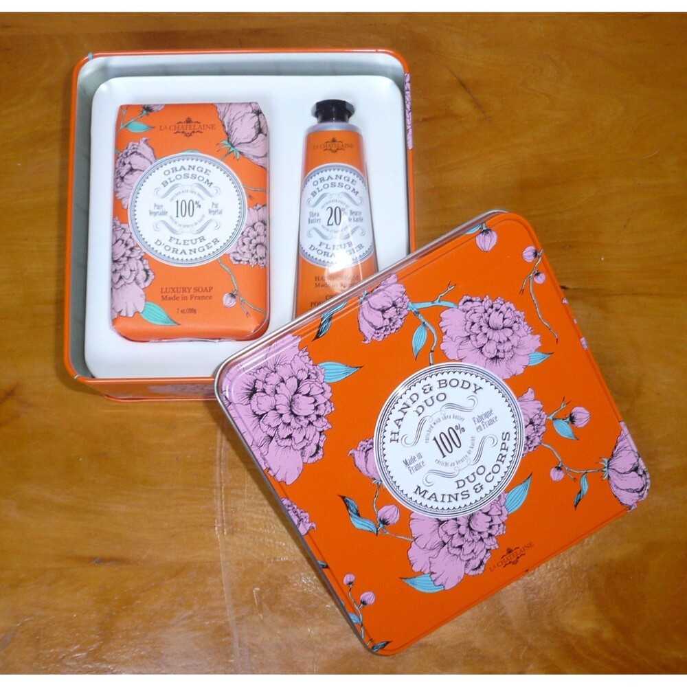 La Chatelaine Hand & Body Duo Tin Set - 100% Shea -Orange Blossom- Soap & Cream
